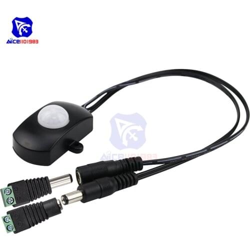 DC 5V-24V 5A PIR Infrared Human Motion Sensor Trigger Switch with 2.1x5.5 mm Male & Female DC Power Jack Adapter for LED Strip