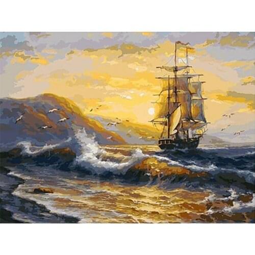 5D Diy Diamond Painting Sailboat Full Square Diamond Sticker Diamond Embroidery Cross Stitch Mosaic Painting Home Decoration