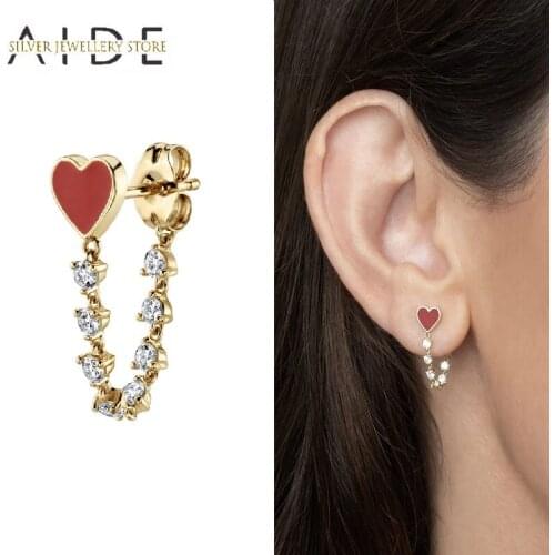 AIDE 1 Pc Heart Zircon Pendant Gold Stud Earrings Cute 925 Sterling Silver Earrings For Women Party Fine Jewelry Gift kolczyki