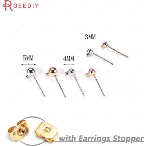 B109)10 pieces 3mm 4mm 5mm 24K Gold Color Brass Ball Stud Earrings High Quality Diy Jewelry Findings Earrings Accessories