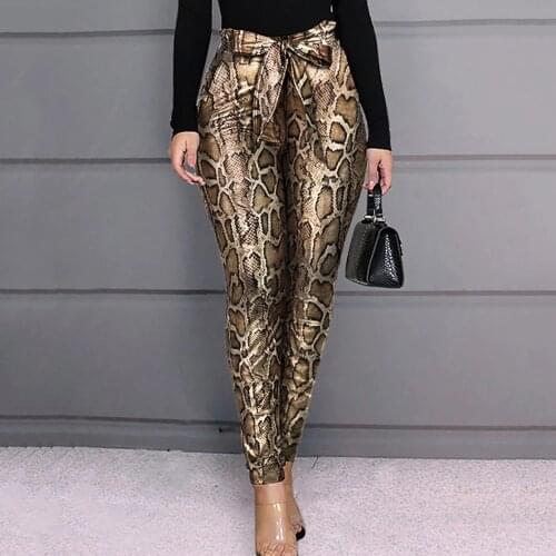 Fashion Women Snake Print High waist Bandage Stretch Pencil Slim Pants Elegant Ladies pantalon femme Trousers Streetwear