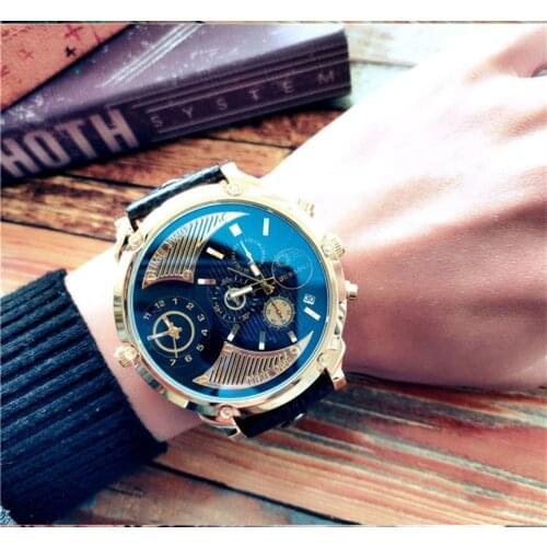 Brand Dual Time Display Business Watches for Men Leather Sport Quartz Waterproof Chronograph Wristwatch Gift Relogio Masculino