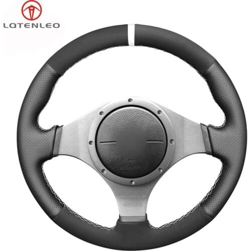 LQTENLEO Black Genuine Leather Suede Steering Wheel Cover For Mitsubishi Lancer Evolution 8 VIII Lancer Evolution 9 IX 2003-2007