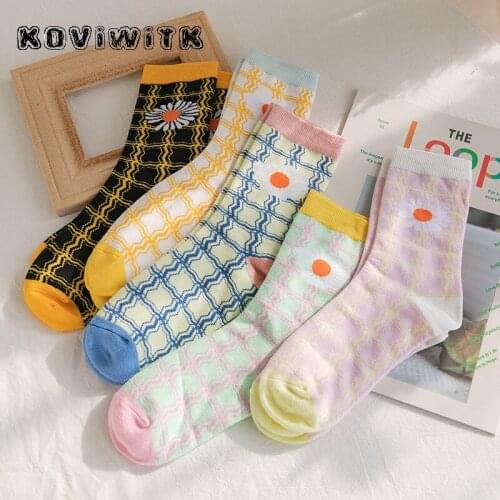 Ankle black socks women funny flower Plant Daisy sock girl cute harajuku Casual Cotton wave socken cartoon kawaii lady short sox
