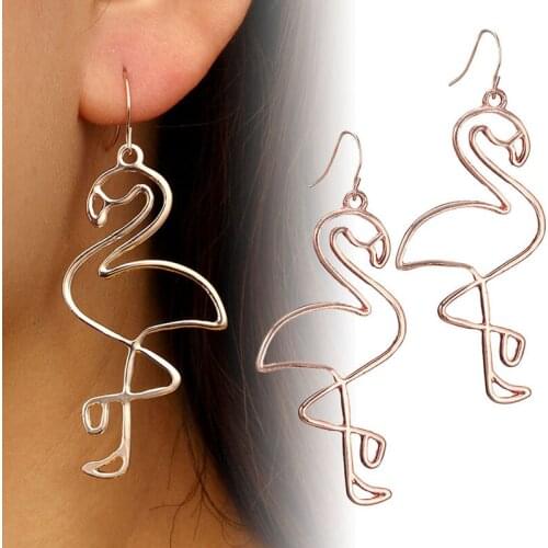 Hot Selling Metal Rose Gold Hollow Flamingo Earrings For Women Personality Exaggerated Ladies Party Novelty Jewelry