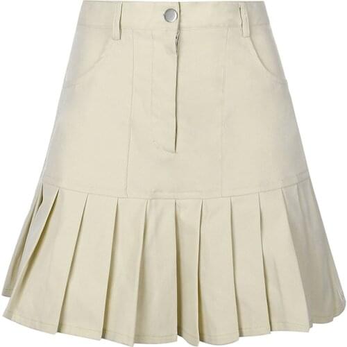 Khaki Girls Women High Waisted Plain Pleated Skirt Skater Tennis School Uniforms A-line Mini Skirt Lining Shorts