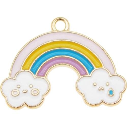 Julie Wang 5PCS Enamel Rainbow Cloud Charms Cartoon Rainbow Colorful Gold Tone Pendant Bracelet Alloy Jewelry Making Accessory