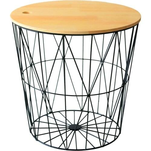 Ins Nordic wrought iron hamper dirty clothes storage basket coffee table bedside table storage basket solid wood with cover dirt