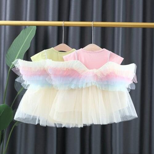 Summer Girls Kids Princess Short Sleeve Pastel Wing Dress Children Baby Infants Mesh Ball Gown Party Dresses Vestidos S12640