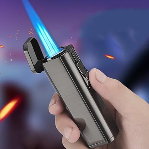 Metal Three Turbo Lighter Gas Lighter Blue Flame Butane 1300C Cigar Cigarettes Smoking Accessories Gadgets for Men Gift
