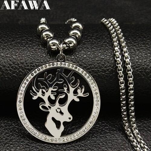 2021 Fashion Deer Crystal Stainless Steel Choker Necklace Women Silver Color Bead Necklaces Jewelry sautoir femme long K77498B