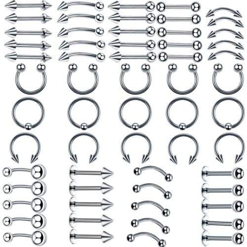 60 pcs/lot Titanium Stainless Steel Nose Stud Set Irregular Geometric Nose Piercings Arrow Shape Nostril Piercing Jewelry 40g