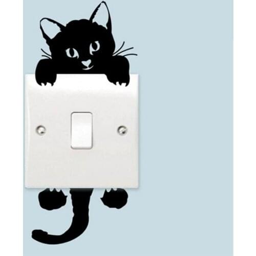 Black Lovely Cat Light Switch Phone Wall Stickers For DIY Home Decoration Cartoon Animals Wall Decals PVC Mural Art