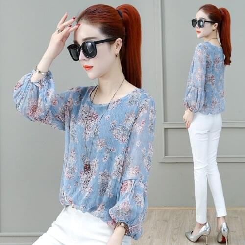 New 2020 Spring Women Blouses Chiffon Shirt Loose Lantern Long Sleeves Bottoming Shirt Female Tops Blusa NS4495