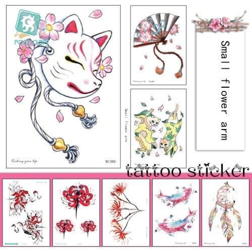 New Arrvial 2020 Beauty Tattoo Designs Body Temporary Fake Tattoo of Cat Dolphin Dandelion Flower Tattoo On Clavicle