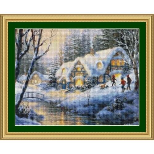 Scenery on Snow Counted Cross Stitch 14CT Cross Stitch with DMC Cross-stitch Kits Embroidery Needlework