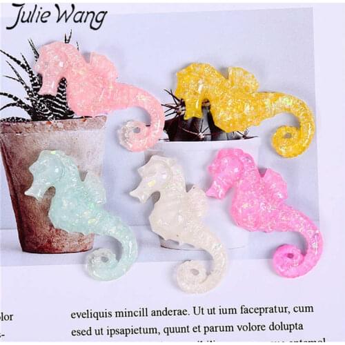 Julie Wang 20PCS Resin Cartoon Shinning Seahorse Charms Transparent Animal Pendants Jewelry Making Accessory Table Decoration