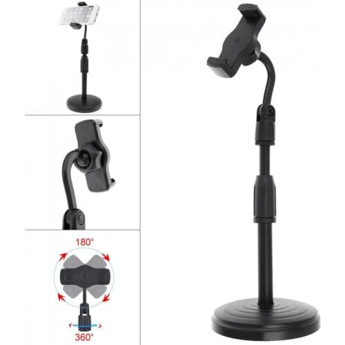 Extendable Live Broadcast Cell Phone Holder with 360° Rotation Microphone Clip and Lifting Mount Stand for Video Chatting