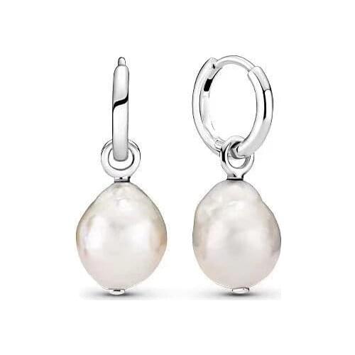 New Summer Collection 925 Steling silver Earring Freshwater Cultured Baroque Pearl Hoop Earrings For Women
