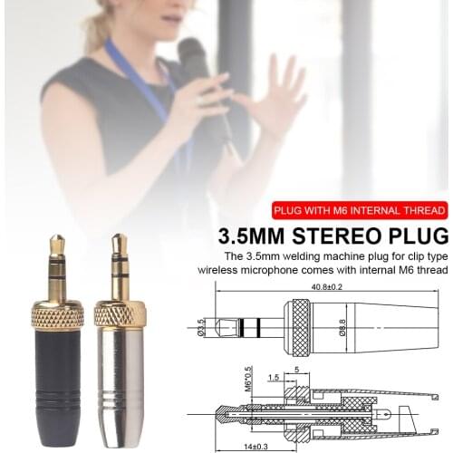 Welding Machine Plug Stereo Solder Plug All-metal Female 3.5MM Stereo Plug With Internal M6 Thread For Wireless Microphone