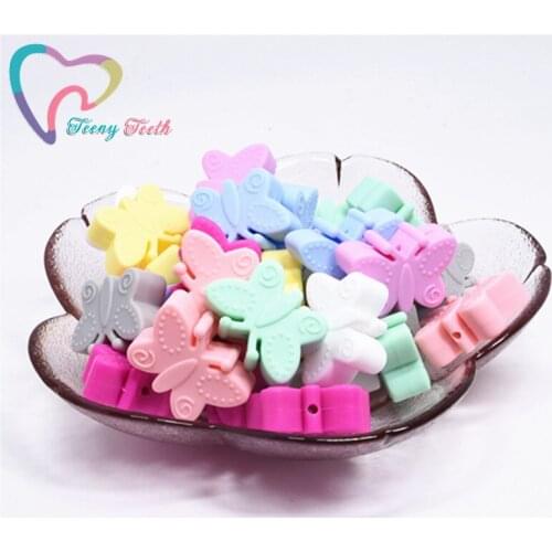 Teeny Teeth 5 PCS Silicone Animal Beads Butterfly BPA Free Material DIY Baby Teething Necklace Toy Food Grade Baby Teether Butterfly Candy Beads