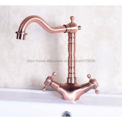 Basin Faucet Antique Red Copper Double Handle Bathroom Kitchen Faucet Swivel Spout Vessel Sink Mixer Tap Deck Mounted Nnf255