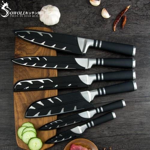Sowoll Kitchen Chef Knives Set Stainless Steel 6PCS Japanese Style Full Tang Sushi Sashimi Knife Cover Sheath Cooking Accessory
