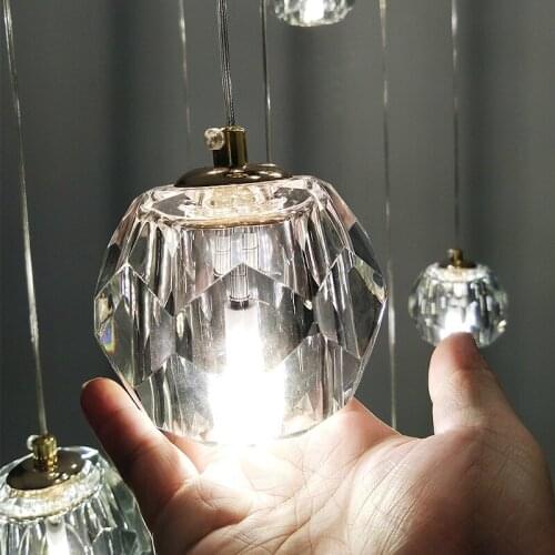 Crystal Ball LED Chandeliers For Dining Room Bedroom Bedside Hanging Lamp Stair Lighting Living Room Decoration Lights