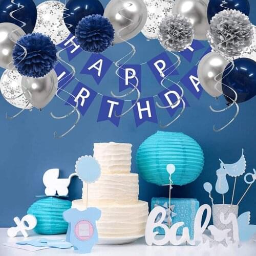 NHBR Birthday Party Decorations Dark Blue Silver Party Favor for Graduation Ceremony Wedding Celebrate