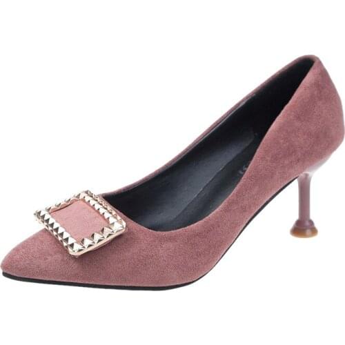 2019 Spring/Summer Lady Shoes Large Size 33-43 Fashion Pointed Toe Square buckle decoration Shallow mouth High Heel Women Shoe