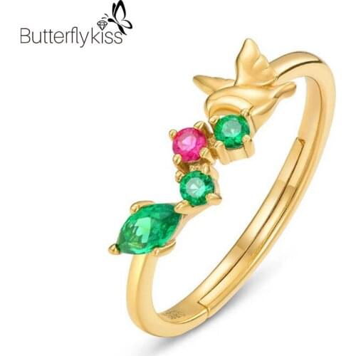 BK Real s925 Corundum Open Rings For Women 1.31g Red Green Gemstone Peace Dove Adjust Engagement Wedding Fine Jewelry Gifts