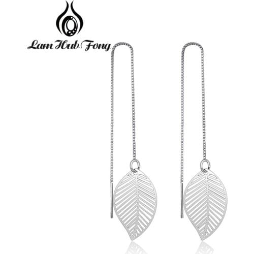 925 Sterling Silver Leaf Earrings for Women Girls Long Chain Tassel Drop Earrings Brand Wedding Party Jewelry Gift(Lam Hub Fong)