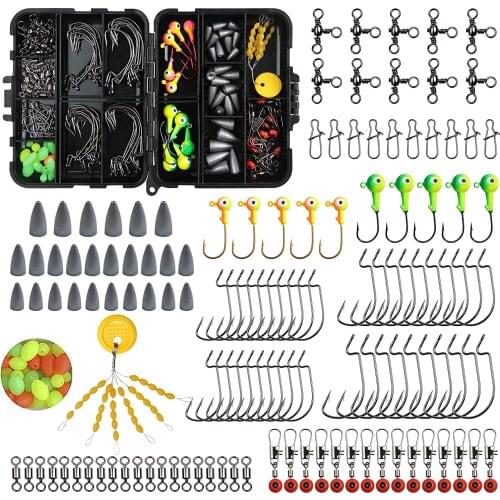 175pcs Fishing Terminal Tackle Fishing Hooks, Weights, Jig Heads, Barrel Swivels, Duo-Lock Snaps, Space Beans Fishing Accessory