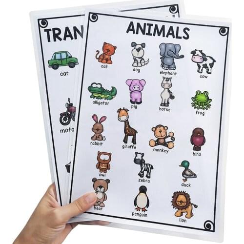 18PCS English Word Learning Kids Toy Word Poster Mind Map Fruit Animal Traffic Cognition Toddler Educational Toy Teaching Aid