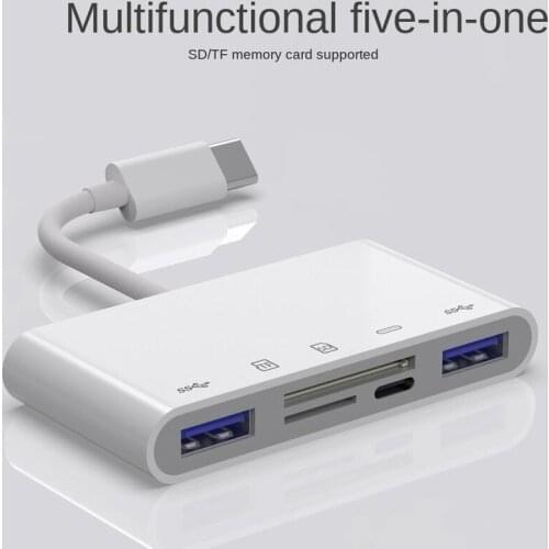 5 In 1Type-C Multi Adapter USB Connector TF Card Reader for Macbook Laptop and More USB C Devices
