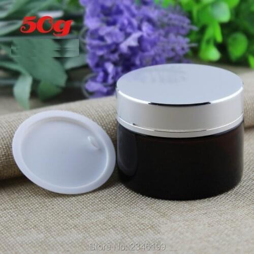 50G 50ML Dark Brown Glass Jar with Silver Lid Gold Cap Black Lid Amber Glass Container, Cosmetic Ointment Packing Jar, 15pcs/lot