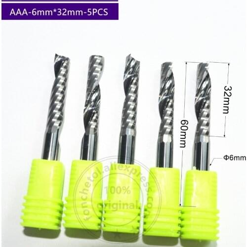 6mm*32mm-5PCS,CNC tungsten solid carbide 1 flute engraving router bit,AAA-woodworking milling cutter,PVC,MDF,Acrylic cutter