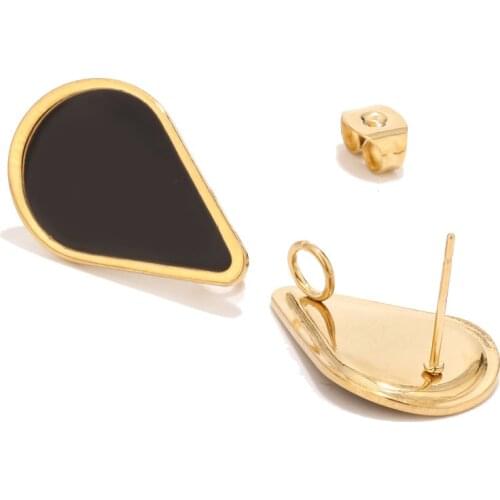 6pcs Stainless Steel Earring Post W/ Loop Connector 22x14mm Enamel Black/Red WaterDrop Base Blanks Ear Stud Earring Findings DIY