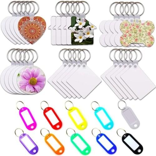 80Pcs Sublimation Blank Keychains Heat Transfer Keychain with Plastic Key Tags,MDF Blank Board Key Ring for DIY Keychain