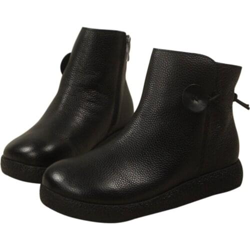 8016-1 Fashion Cowhide Leather Shoes Winter Retro Soft Bottom Short Tube Flat with Velvet Short Boots Women Designer Shoes