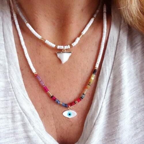 Shark teeth pendant Colliers Pates Polymeres Basiques Surfers Necklace heishi African Vinyl Bead collares largos womens necklace