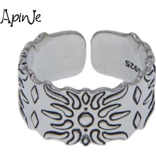 Apinje Fashion Sun Opening Ring 925 Sterling Silver Adjustable Tail Ring Women Simple Jewelry