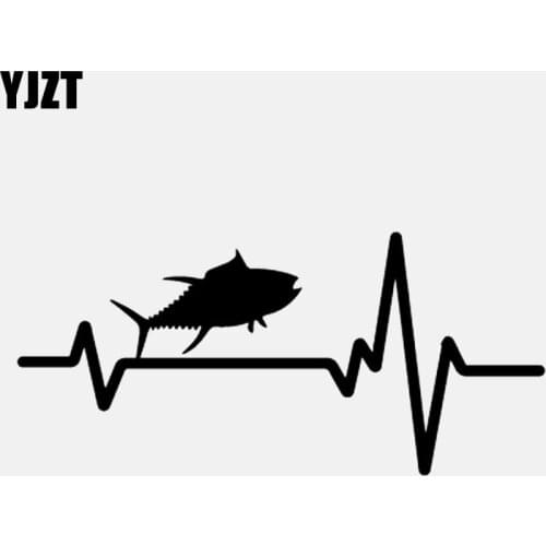 YJZT 16.8CM*7.8CM Car Sticker Heart Beat Line Animal Fish Fishing Tuna Albacore Blue Fin Vinyl Decal Black/Silver C24-0538