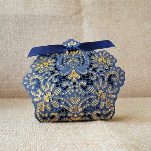 Free Shipping 20 X Laser Cut Navy Blue Wedding Candy Box Gift Boxes Wedding Party Favors Chocolate Box