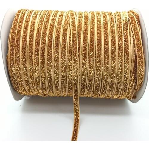 Free Shipping 5 yds 1/4 "(6mm)Wide Golden Glitter Velvet Ribbon Headband Clips Bow Decoration #6mRS18