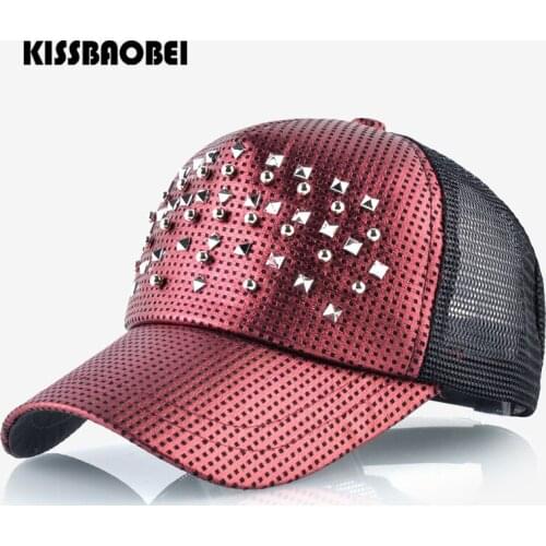 Summer Women Mesh Snapback Hats Men Baseball Cap Fashion Casual Breathable Bone Rivet Sequins Hip Hop Caps High Quality Gorras