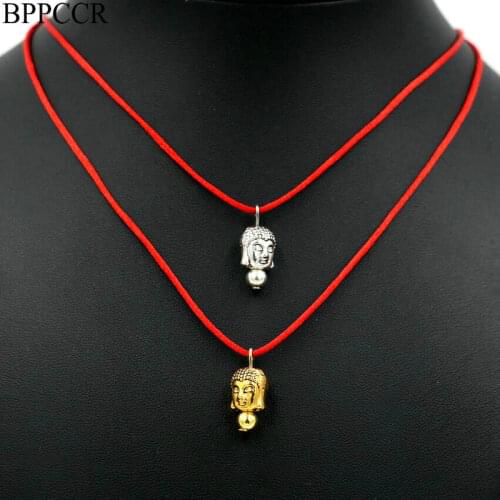 BPPCCR Women Red Thread Choker Necklace Alloy Buddha Head Silver Color Lucky Valentines Gift Maxi Necklaces mujer Collar