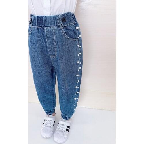 Girls trousers 2020 new Korean fashion loose pearl washed children kids jeans casual straight denim pants