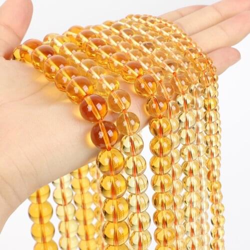 Piezoelectric Yellow Quartz Crystals Natural Stone Bead Round Loose Space Bead For Jewelry Making DIY Bracelet Strand 4/6/8/10MM