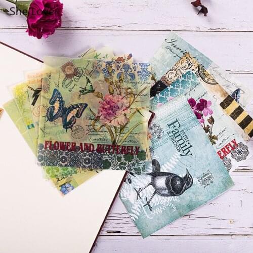 Chzimade 8Pcs/lot Retro Butterfly Background Vellum Paper 14x14cm Decorative Paper Stickers For Diy Scrapbooking Happy Planner